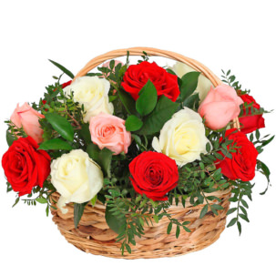Цветы в корзинке "Поцелуй розы"